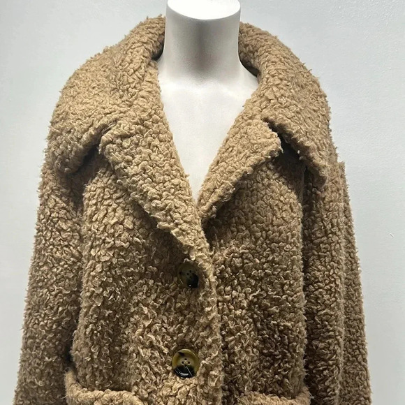 Free People Peacoat Teddy Sherpa Coat So Soft Cozy Button Light Brown Tan Medium - Picture 4 of 13